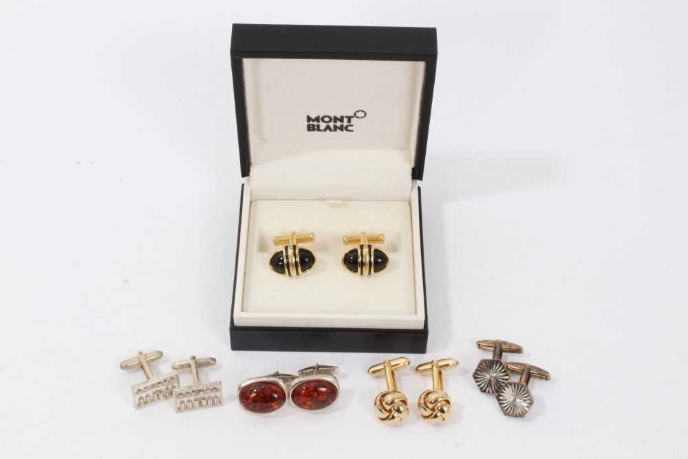 Pair Mont Blanc cufflinks in box and other cufflinks