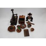 Group of various tree items including church offery box, pocket watch stands and other treen items (