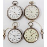Four Victorian and later silver cased pocket watches