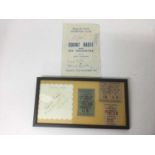 Count Basie - framed autograph and ticket stubs together with an autographed programme