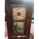 Late 19th century American Wall clock in mahogany case with painted glass door