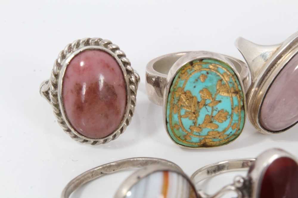 Ten silver and white metal semi precious gem stone rings - Image 2 of 6