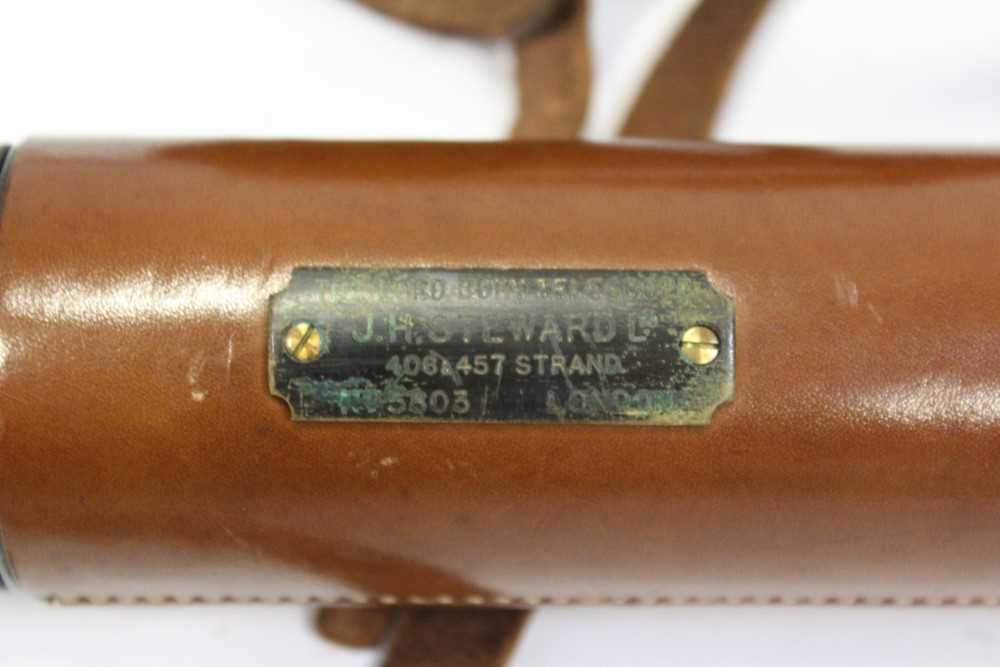Leather cased three draw brass spotting scope - Image 2 of 2