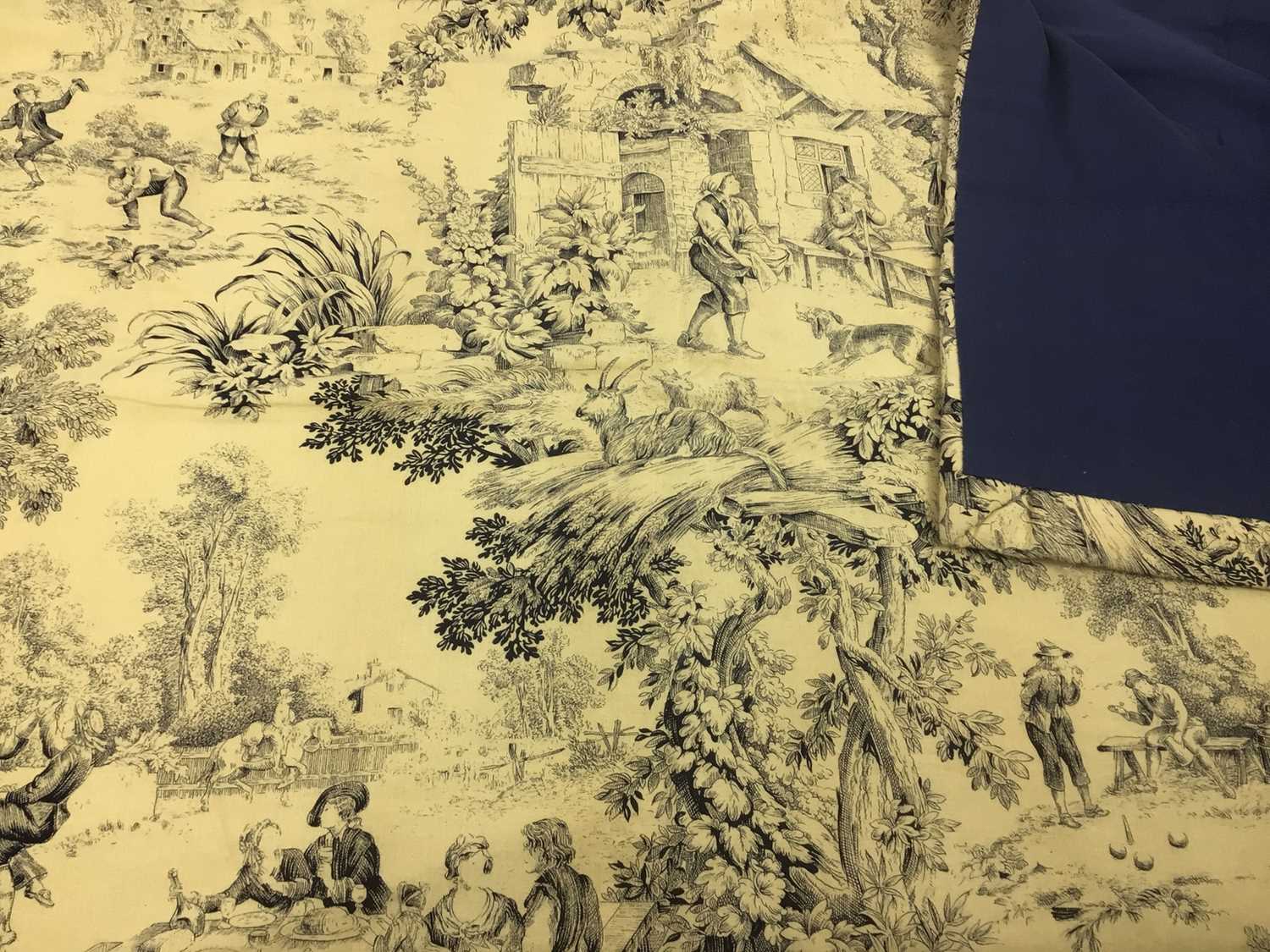 French toile throw, two pillow cases and fabric