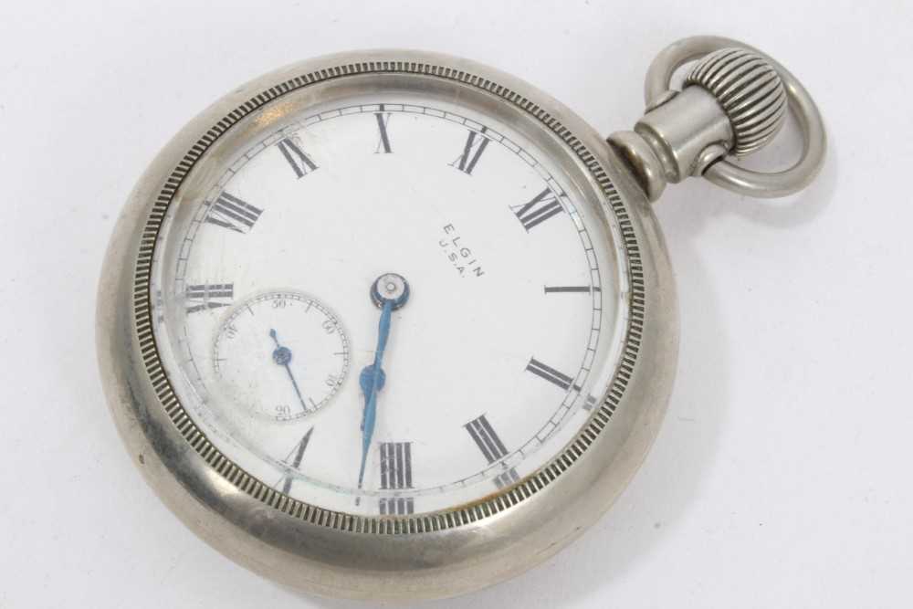 Goliath pocket watch, full hunter fob watch on chain, three other pocket watches and three watch cha - Image 7 of 13