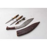 First World War period kukri, two hunting knives and Tibetan ceremonial dagger