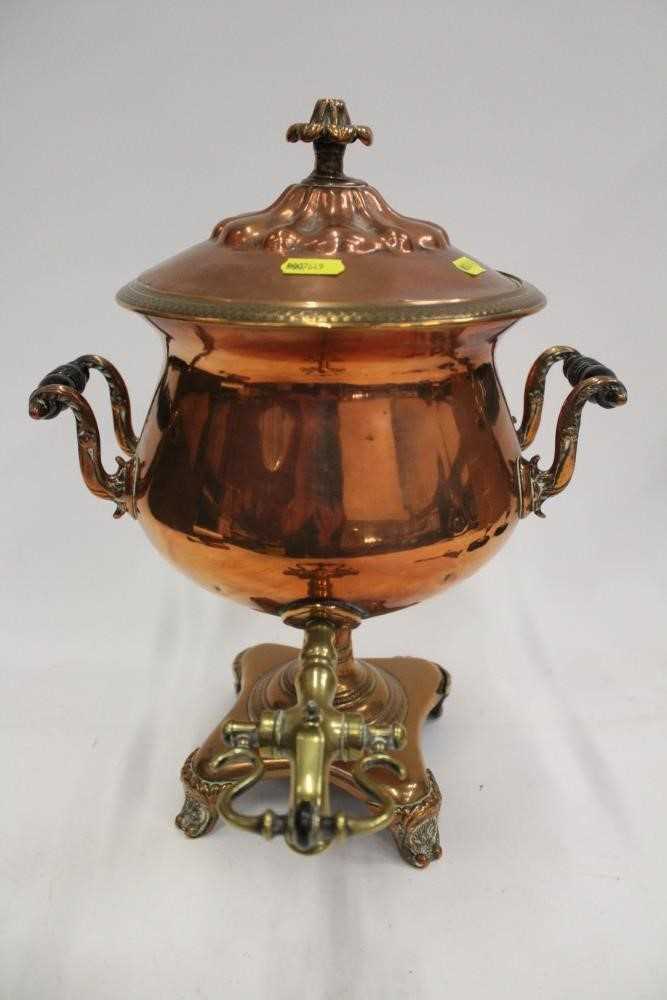 Antique Copper Samouvar together with a pair of candlesticks, and copper items - Image 3 of 4