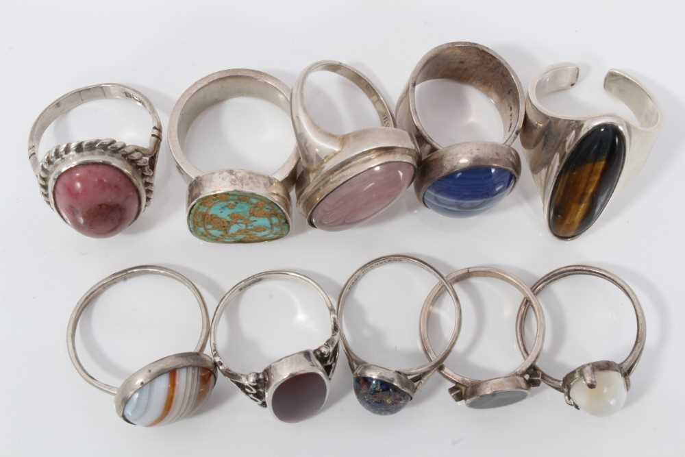 Ten silver and white metal semi precious gem stone rings - Image 6 of 6