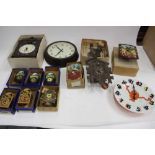 Large box containing Vintage Cuckoo clocks and others
