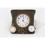 Early 20th c. Swiss 9ct gold fob watch, 1920s silver wristwatch and Edwardian leather cased travel c