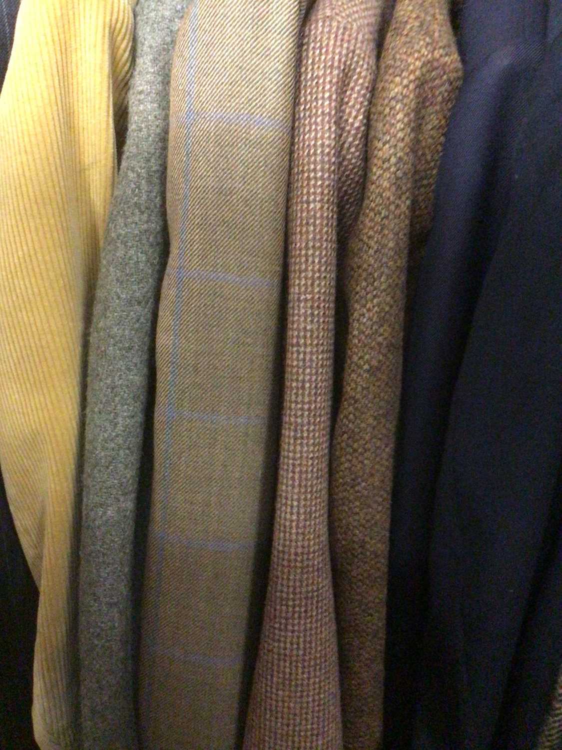 Gentlemen's jackets including three tweed, corduroy by Bertie Wooster and two Navy Blazers by Harrod