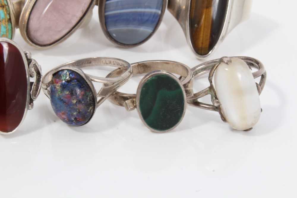 Ten silver and white metal semi precious gem stone rings - Image 5 of 6