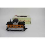 Railway Aristocraft 53' Evans Box Cars 50010 and 50016, plus Bobber Caboose 2260C and Center Cab Ind