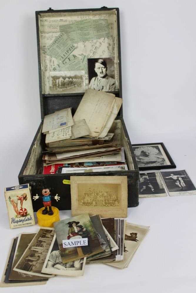 Postcards selection in wooden box including military