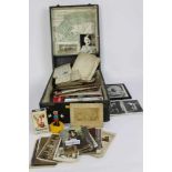 Postcards selection in wooden box including military