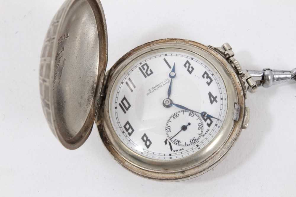 Goliath pocket watch, full hunter fob watch on chain, three other pocket watches and three watch cha - Image 5 of 13