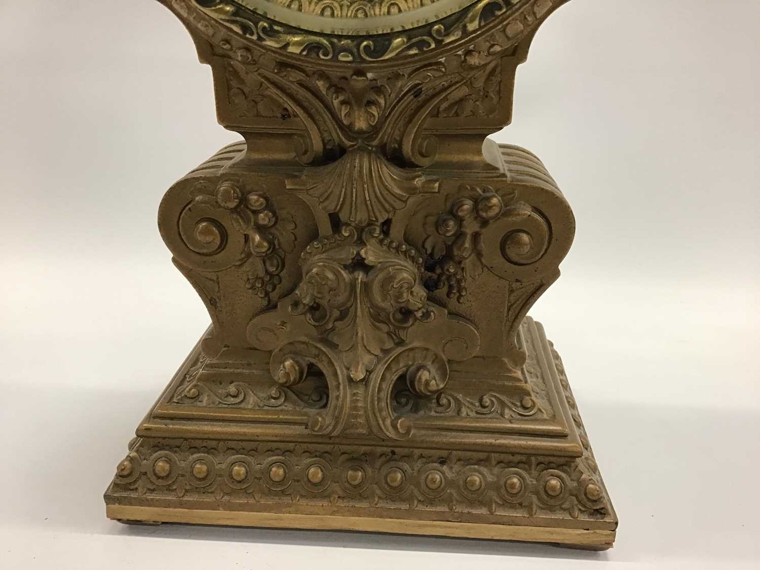 Ornate American mantel clock in gilt case By the Ansonia Clock Co. New York and another oak mantel c - Image 12 of 12