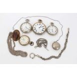 Goliath pocket watch, full hunter fob watch on chain, three other pocket watches and three watch cha