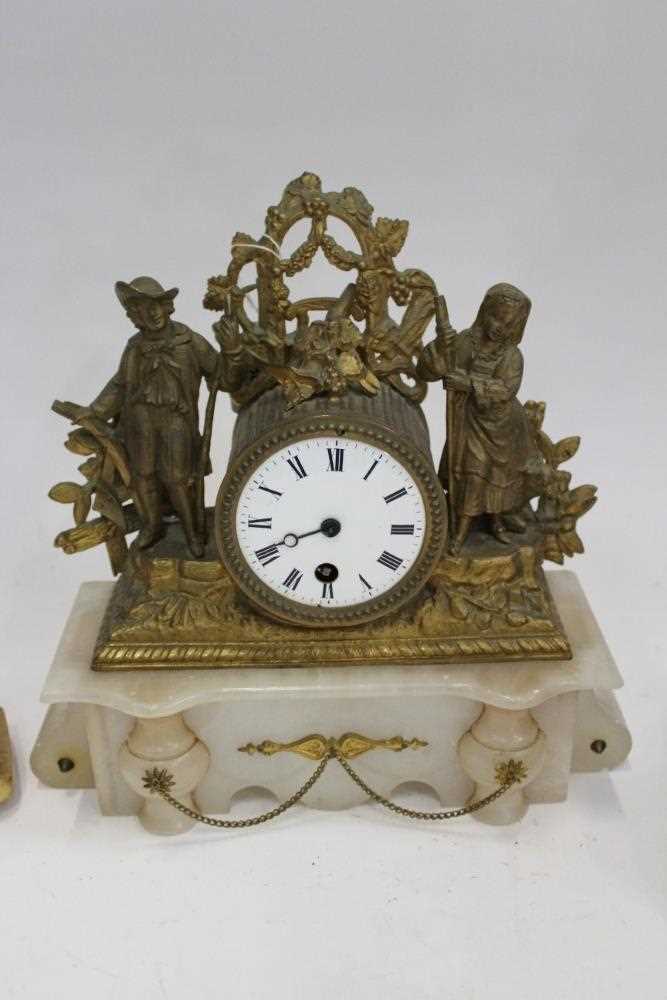 Three French mantel clocks, including an ormolu and onyx figural example, an ormolu and spelter cher - Image 3 of 10