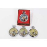 1950s Ingersoll Dan Dare in space pocket watch and three 1950s Ingersoll Jeff Arnold pocket watches
