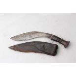 Gurkha Kukri with steel blade, in brown leather covered sheath, 43cm overall, blade 29.5cm in length