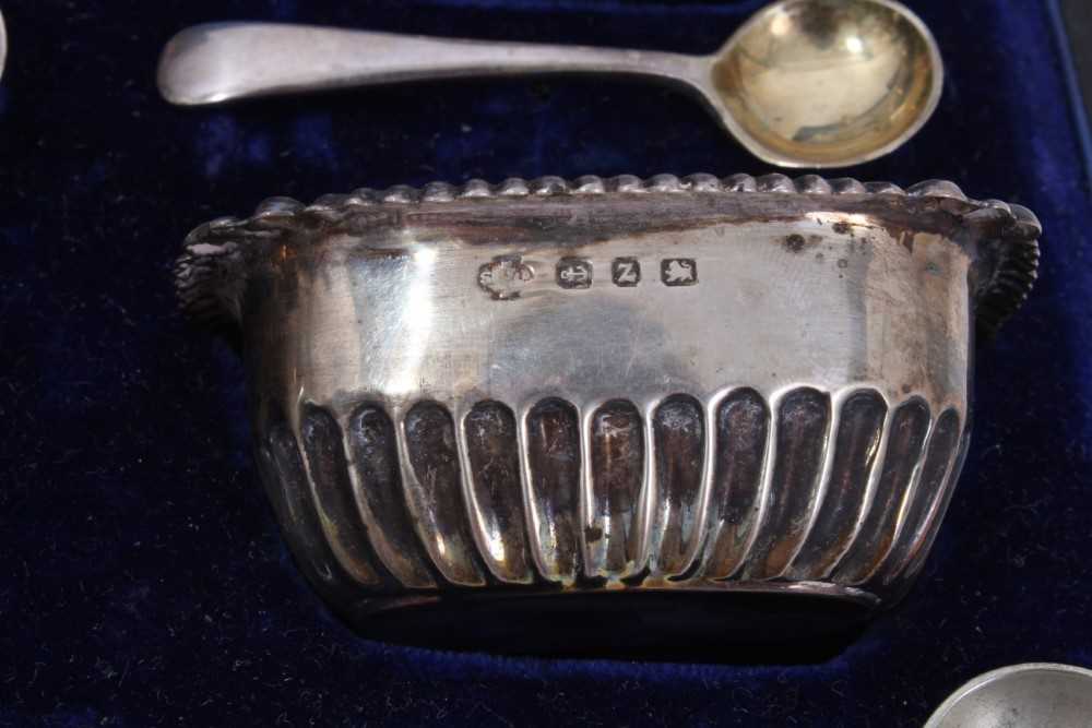 Set four silver salts in fitted case, 1977 Silver Jubilee coin, other coins and glass sugar bowl in - Image 3 of 3