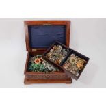 Carved wood jewellery box containing vintage costume jewellery