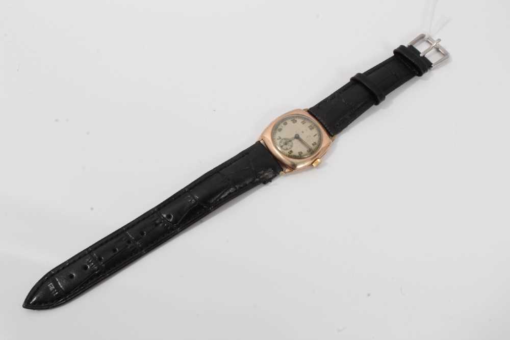 1940s gentleman's 9ct gold cased wristwatch on black leather strap - Image 2 of 6