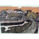 *Graham Clarke (b.1941) signed limited edition linocut - Bridge at Gweek, 43/50, in glazed frame, 48