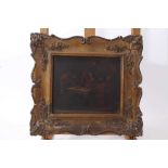 19th century Dutch school oil on tin panel - figures in an interior seated at a table, in gilt frame