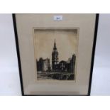Sir Henry Rushbury (1889-1968) etching - Bomb damage, St Mary Le Bow, signed and dated, plate 28 x 2