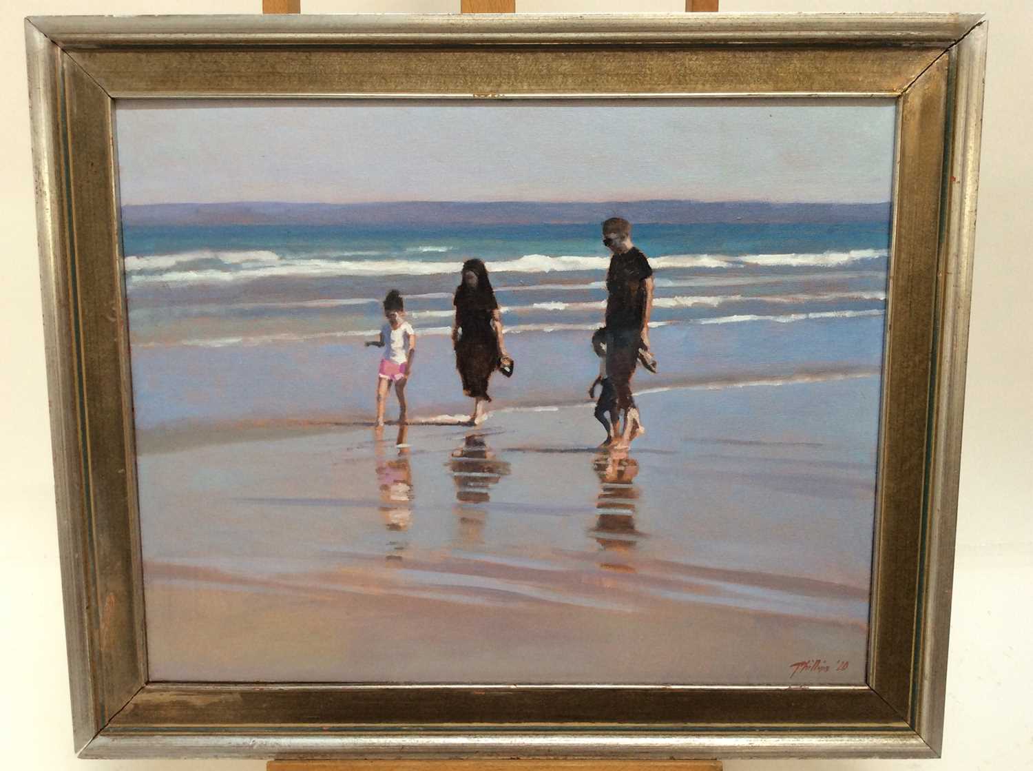 Peter Z Phillips oil on canvas- family walking along the foreshore on a sunny day, signed and dated - Image 2 of 4