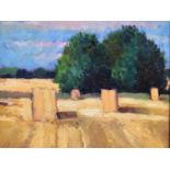 David Britton, contemporary, oil on board - Haystacks, signed, framed, 45cm x 45cm