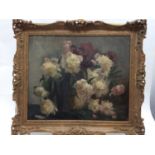 Oil on canvas- still life study of flowers, in gilt frame