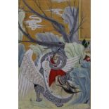 Uzbek watercolour and gouache - figures and a dragon