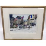 John Yardley (b. 1933) watercolour - D-Day flags, Cherbourg