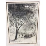 Ethel Kay, early 20th century signed etching - Under the Park Willows, signed and dated 1938, in gla