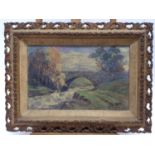 Robert Stevenson, early 20th century, oil on board - Bridge over a River, signed, in painted frame,