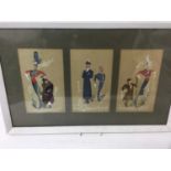Framed group of three Edwardian military watercolours and another