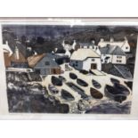 *Graham Clarke (b.1941) signed limited edition linocut - Cadgwith, 34/50, in glazed frame, 49cm x 74