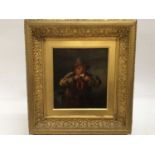 Continental School oil on panel- man eating, in gilt frame