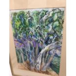 Lindy Lange Grant (20th century) oil pastel, The wood garden, 51 x 37cm, glazed frame