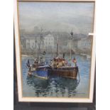 Philip Bear, 20th century, watercolour - fishing boats in a harbour, signed, in glazed frame