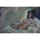Anne Cintellys, mid 20th century oil on canvas - reclining female nude, signed, unframed, 54cm x 65c