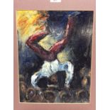 English school, mid 20th century, oil on paper, acrobat, unsigned