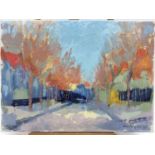 Mary Bogue, contemporary, oil on canvas - Avenue of Trees, signed and dated '87, unframed, 40cm x 56