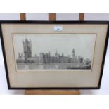 Marcel Schuette, 1930s signed black and white etching - The Palace of Westminster, dated 1934, in gl