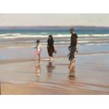 Peter Z Phillips oil on canvas- family walking along the foreshore on a sunny day, signed and dated