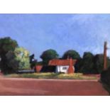 David Britton, contemporary, oil on board - Weir Farm, East Mersea, signed, framed, 45cm x 56cm