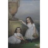 Mid 19th century pastel portrait of sisters, signed and dated 1847